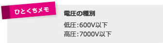 ひとくちメモ　電圧の種別　低圧：600V以下　高圧：7000V以下